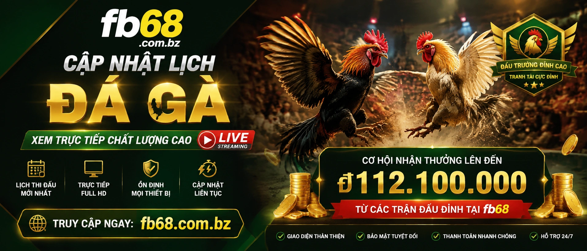 Giao diện danh mục Đá Gà FB68 trên mobile