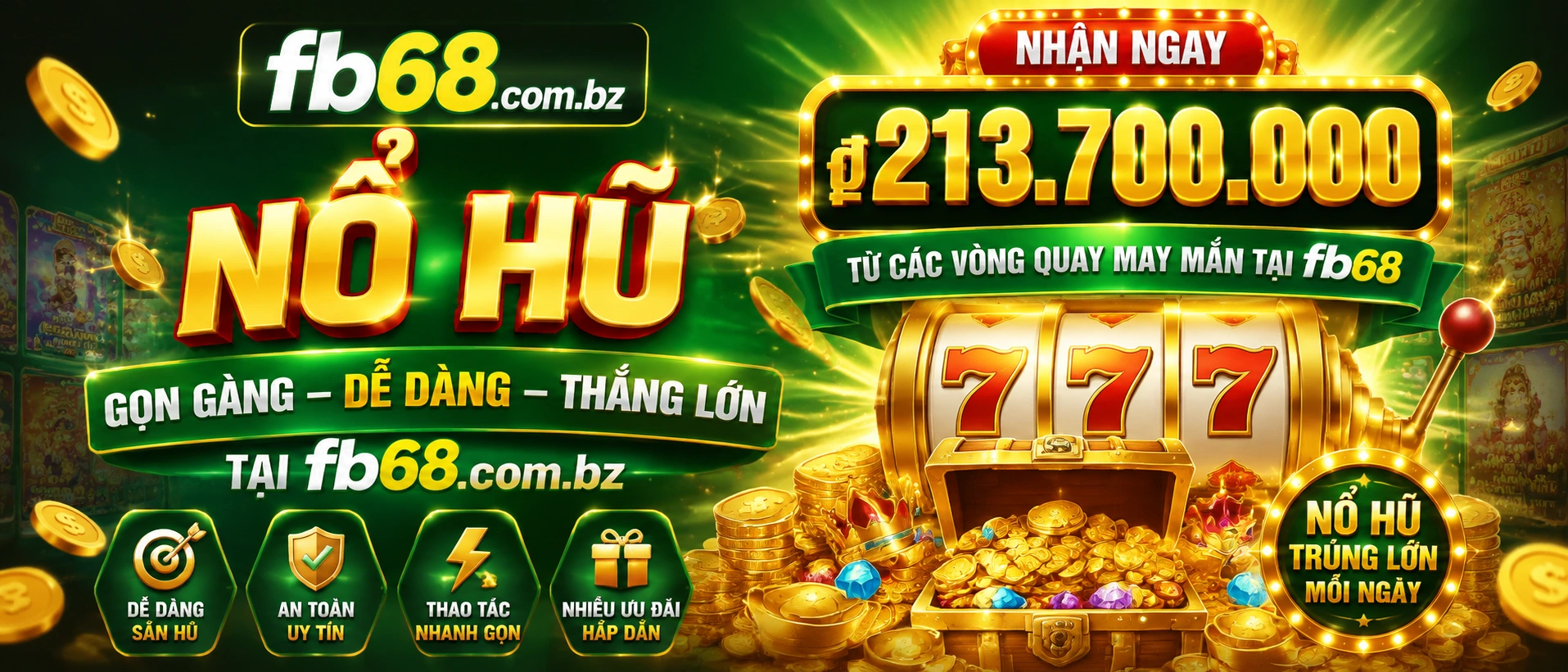 Các nhóm game Nổ Hũ và bộ lọc danh mục trên giao diện fb68.com.bz